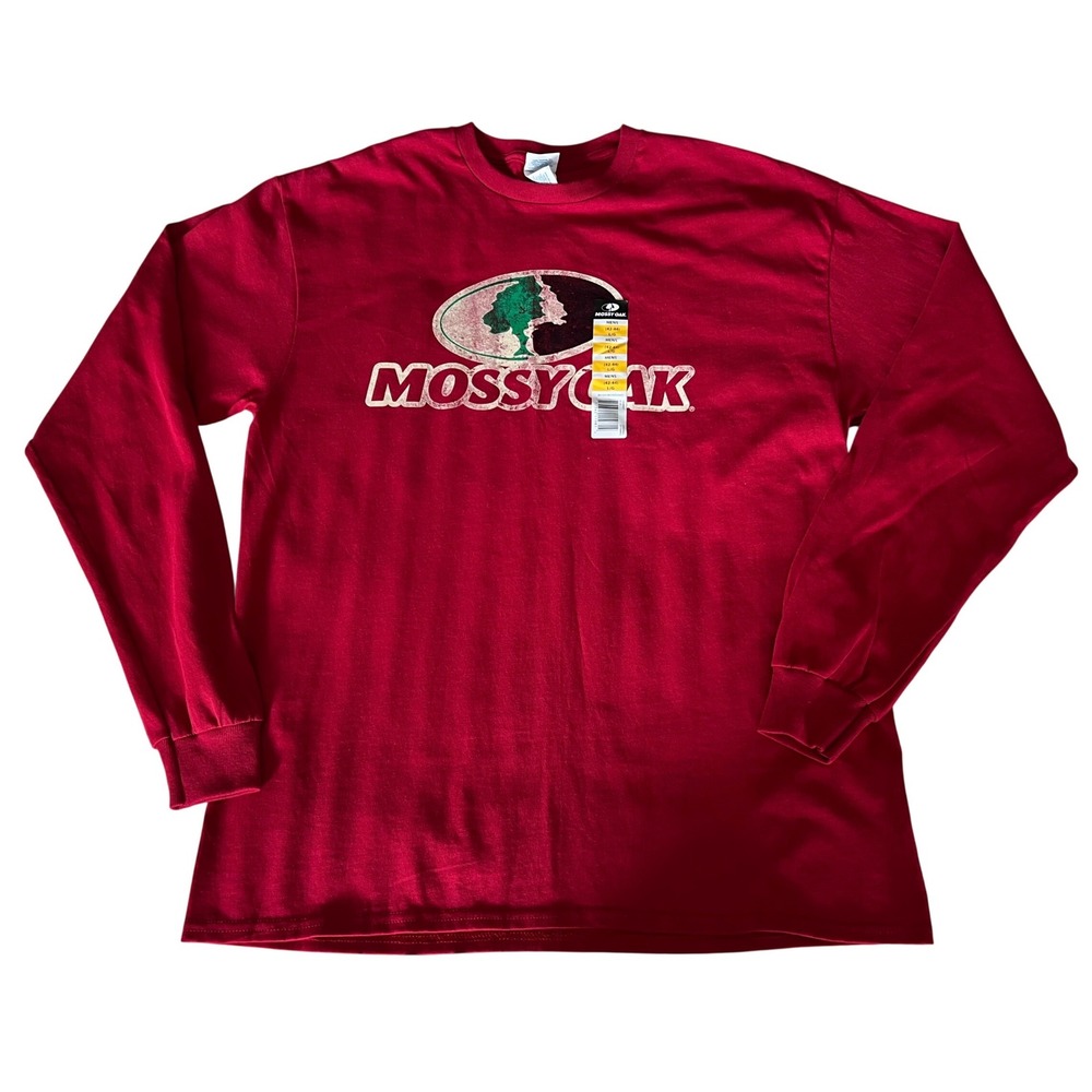 Mossy Oak Long Sleeve T Shirt Red Camo Logo‎ Graphic Tee Men's Large